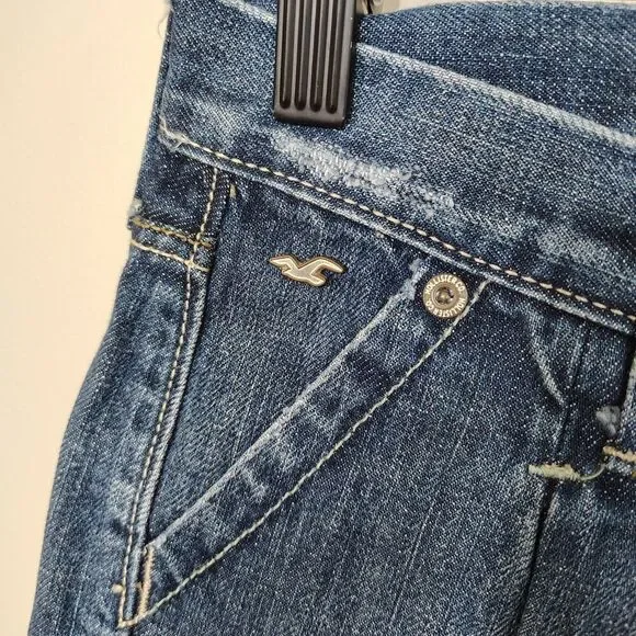 Vtg Hollister Pleated Denim Mini Skirt Low Rise Y2K Distressed Size 0 - Picture 9 of 9